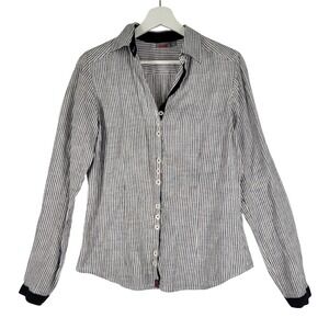 SLAM Sailing Shirts Striped Long Sleeve Button Up Shirt Linen Womens Size L